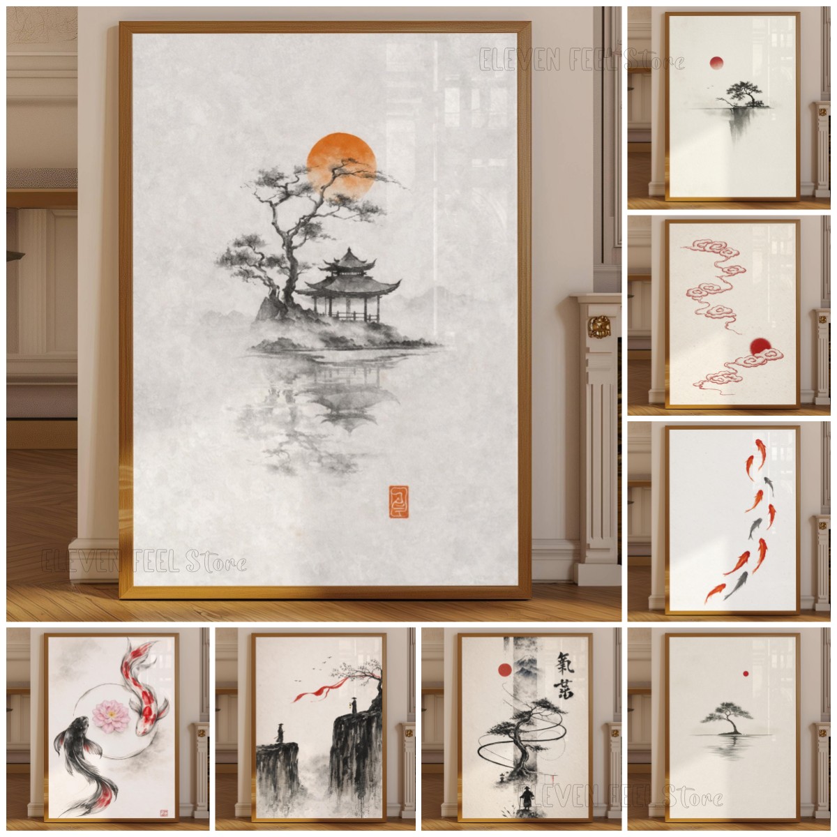 Japanese Zen Lifestyle - Japoński plakat z drzewem atramentowym, styl