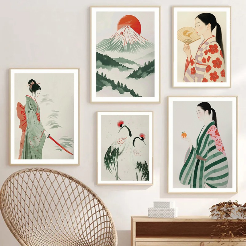 Japanese Zen Lifestyle - Wzgórze Fuji i Żuraw Japoński Obraz